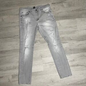 PRPS Mens Distressed Stretch Jeans Light Gray Ripped Denim Size 38x32 Slim Fit